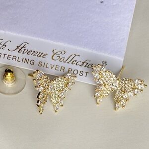 FAC Pave CZ Sparkling Butterly Gold Tone Earrings NWT​